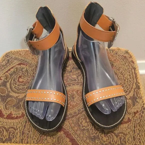 Zadig & Voltaire Studded Brown Leather Sandals Size 39 - Picture 1 of 10